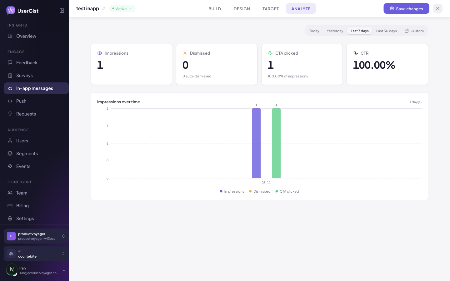 In-app message Analyze view.