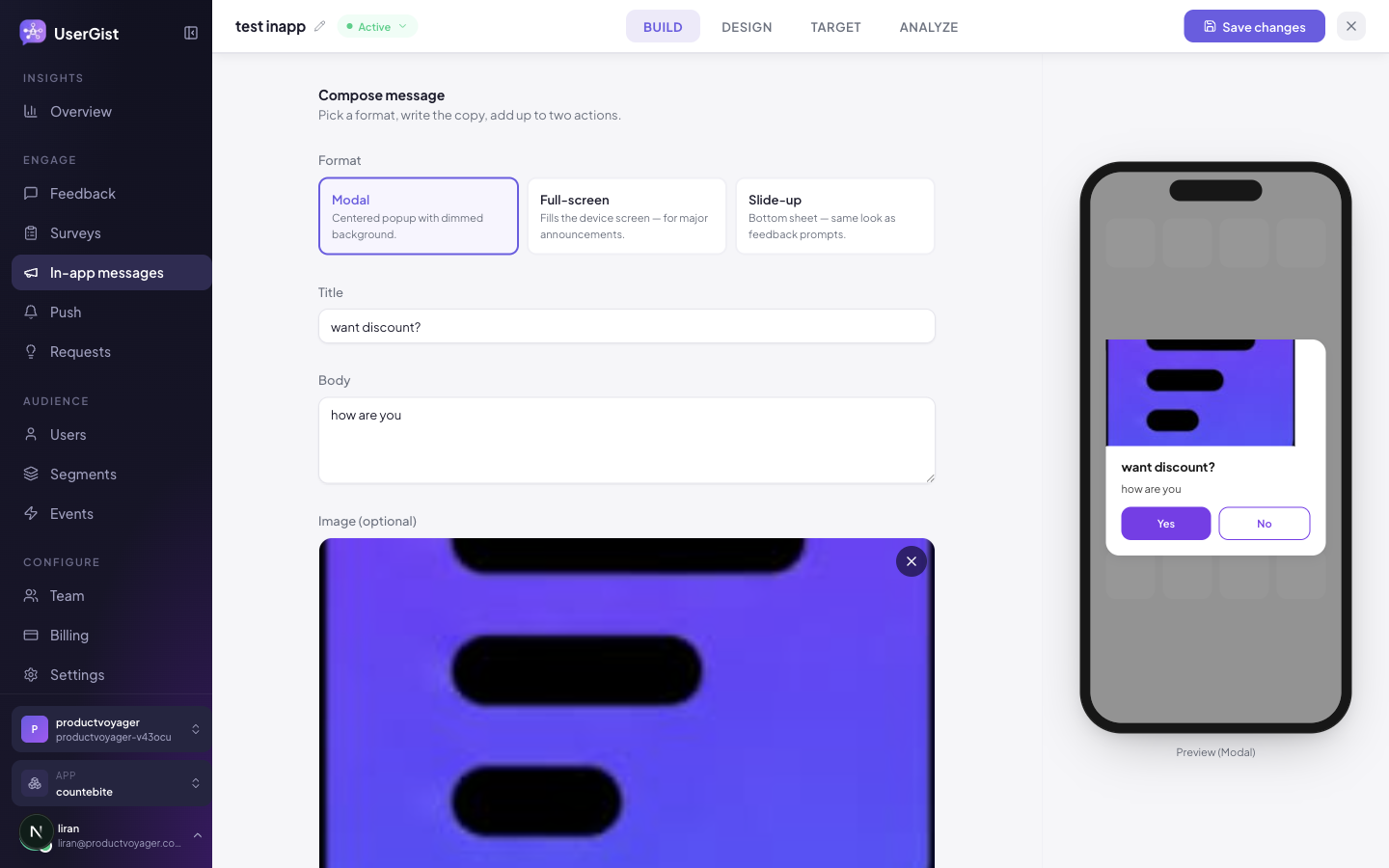 In-app message composer — Build stage.