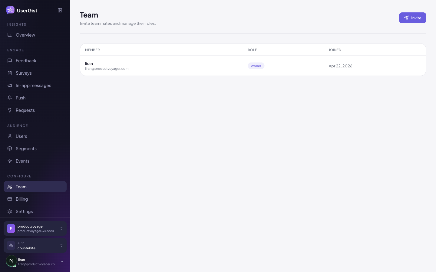Workspace members page.