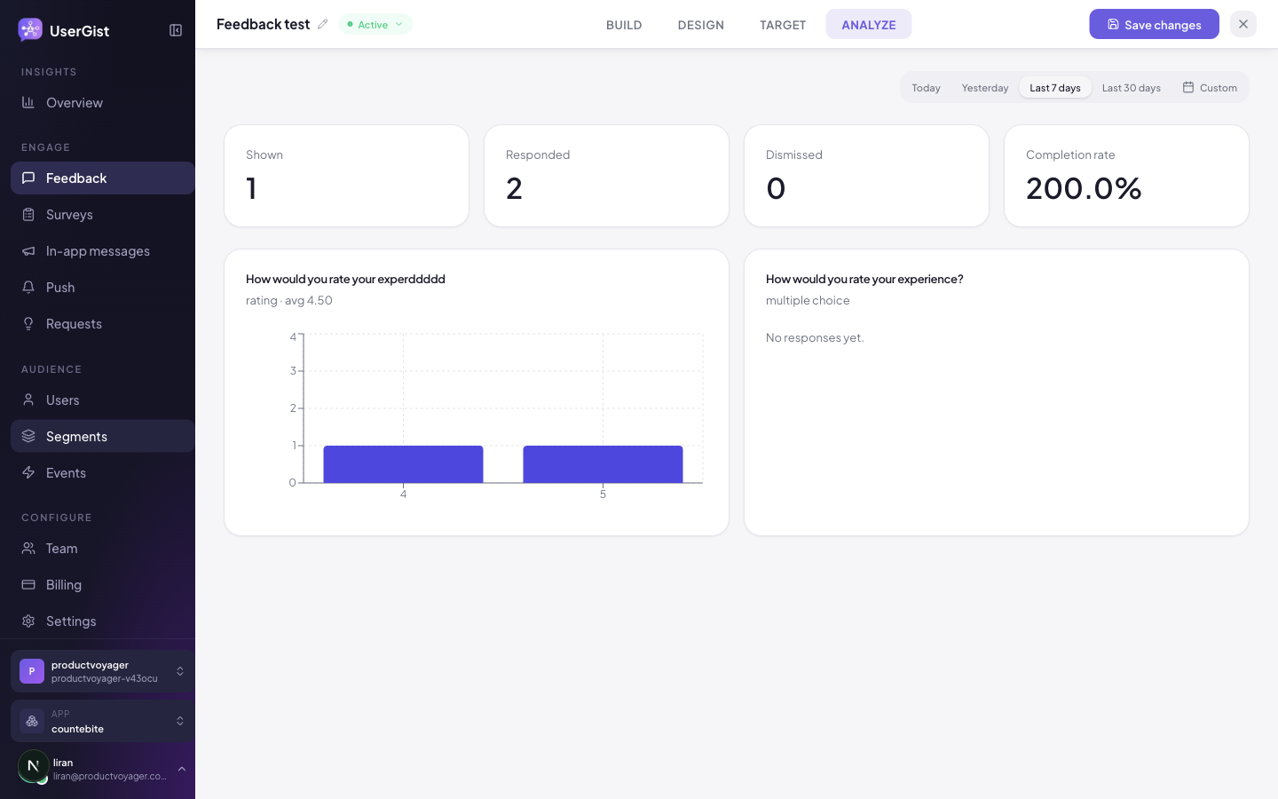 Prompt Analyze view — distribution + raw responses.